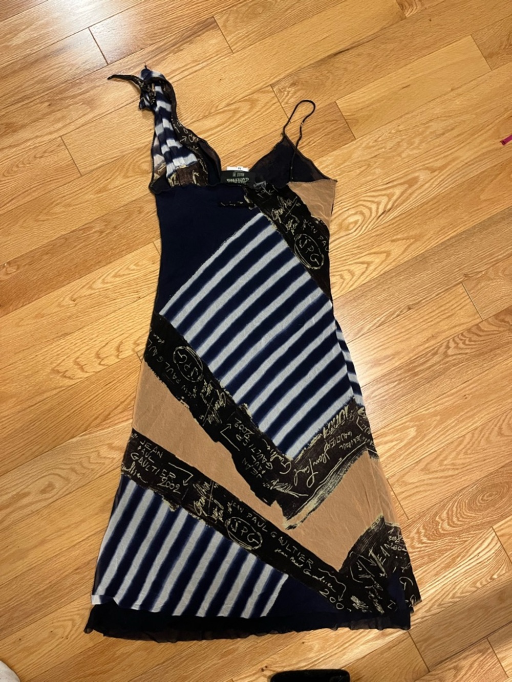 Jean Paul Gaultier Navy, Tan & White Striped Maxi Slip Dress - Picture 2 of 3